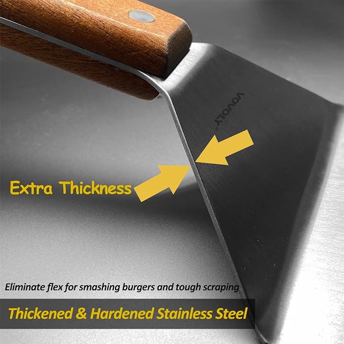 Stainless Steel Metal Spatula, Long Griddle Spatula, Hamburger Smasher Turner Scraper - Pancake Flipper - BBQ Turner and Flat Top Griddle Fliiper - Commercial Grade,3x8 inch
