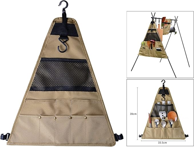 Outdoor Camping Utensil Organizer Bag – Portable Hanging Triangular Storage Pouch for Tableware, Cooking Tools, BBQ Accessories & Picnic Gear