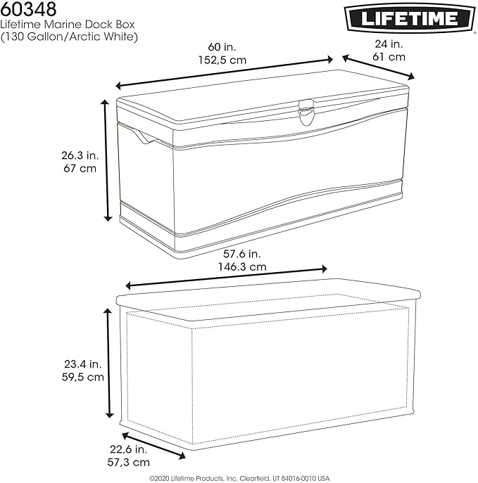 LIFETIME Outdoor Storage Deck Box, 130 Gallon, Arctic White, Lockable, UV-Protected, for Decks and Marine Docks