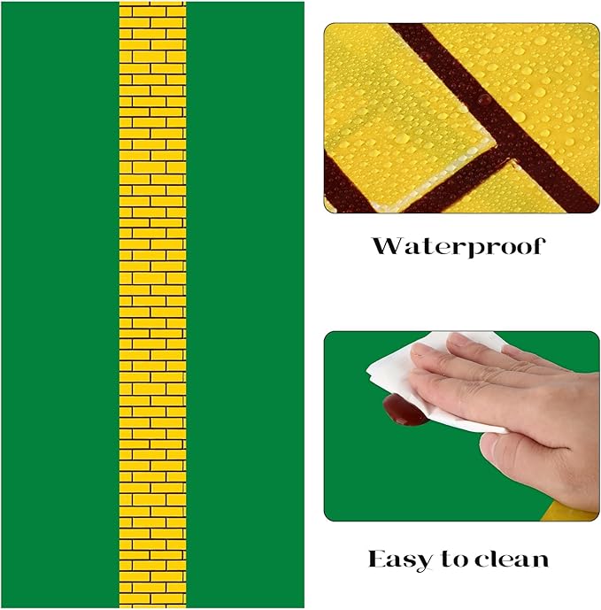 3 Pcs Yellow Brick Runner Tablecloth 54 x 108 Inch Brick Wall Backdrop Green Waterproof Rectangle Disposable Cover, Princess Decorations Party Supplies for Christmas Cosplay Party