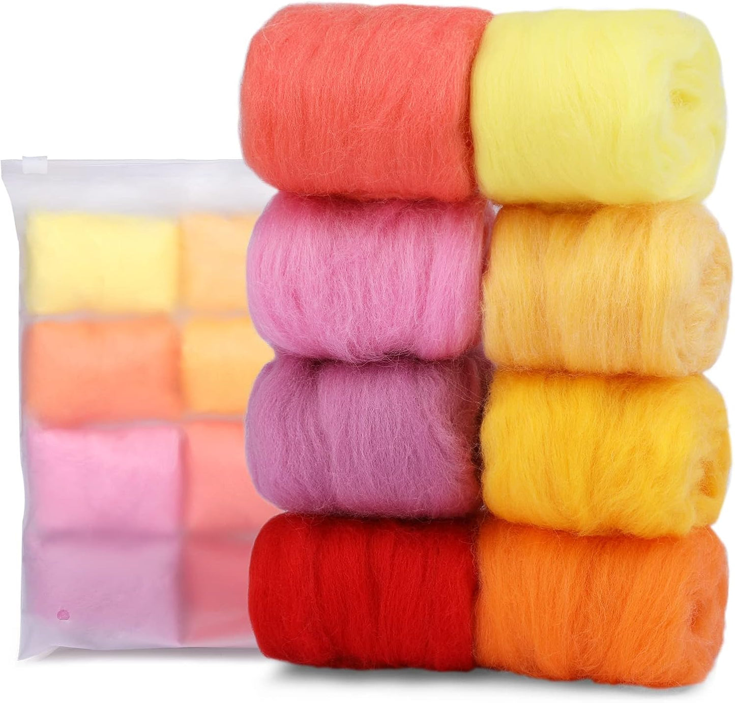 Wonvoc Needle Felting Wool 2.82oz/80 g, 8 Colors Nature Wool Roving Yarn, Hand Spinning Wool Roving Wool Yarn for DIY Craft Materials (Summer)