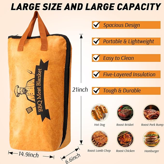 BBQ Blanket for Resting Meat Compatible with Traeger Pellet Smoker-Meat Insulated Bag for Brisket/Pork Shoulder/Steak-Birthday Stocking Stuffers BBQ Accessories for Men Dad(21 inch)