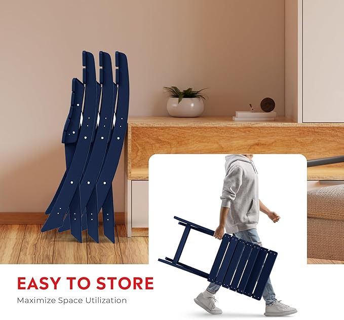 Costaelm Paradise 3-Piece Outdoor HDPE Folding Patio Bistro Table and Chairs, Navy Blue