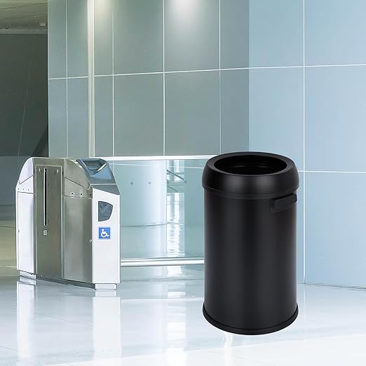 GarveeHome 17 gal/65 L Open Top Trash Can, Stainless Steel Rubbish Bin, Commercial Grade Waste Container, Round Garbage Can for Outdoor, Home Office, Restaurant, Black