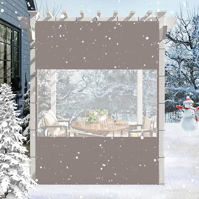 Domi Heavy Duty Outdoor Clear Panel Curtain, 18 oz Waterproof PVC Polyester Curtain, Weather Resistant & Tearproof for Patios, Gazebos, Pergolas, Privacy Screen (8'H x 7'W, Gray)