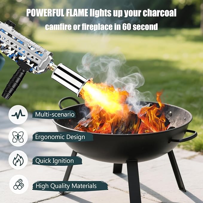 Propane Gun Torch - Powerful Grill & Cooking Blower Torch - Culinary Torch Sous Vide - Adjustable Flamethrower for BBQ, Campfire, Charcoal Wood Grills Lighter(Tank Not Included)