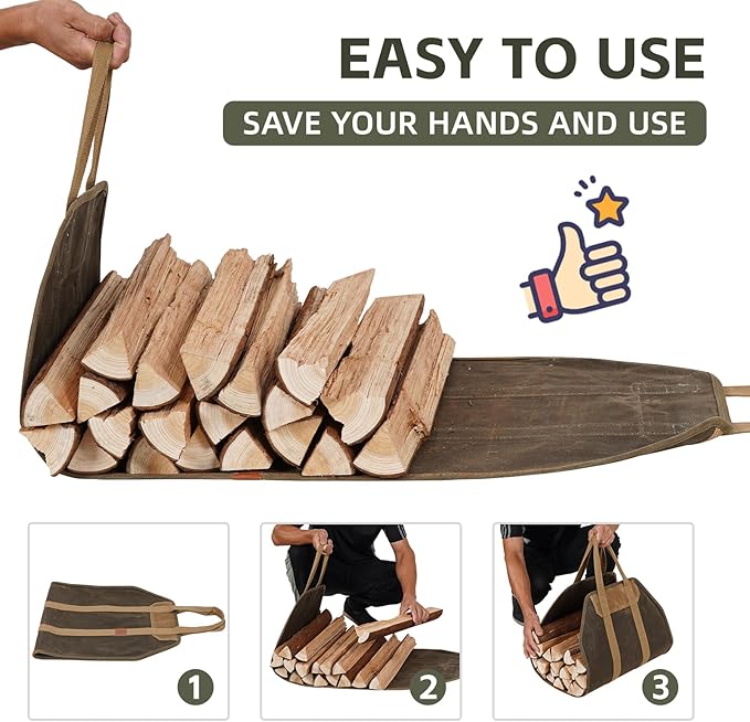 1MORE Firewood Carrier - Wood Carrier for Firewood,Log Carrier for Firewood Tote Bag, 40"X19" Canvas Firewood Carrier, Water Resistant Log Tote Wood Carrying Bag With Handles,Fireplace Tools.Green