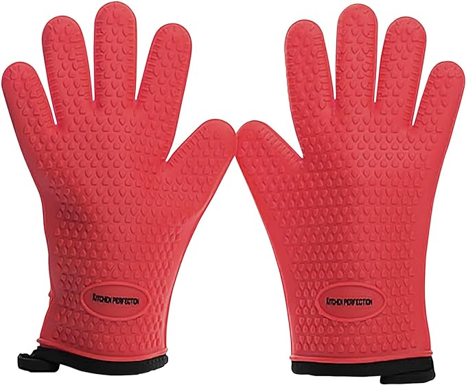 KITCHEN PERFECTION Silicone Smoker Oven Gloves -Extreme Heat Resistant BBQ Gloves -Handle Hot Food Right on Your Grill Fryer&Pit|Waterproof Grilling Cooking Baking Mitts|Superior Value Set +3 Bonuses