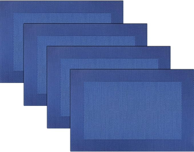 Vinyl Placemats Heat-Resistant Table Mats Washable Easy Clean Plastic Placemats for Dining Table Set of 4(Blue)
