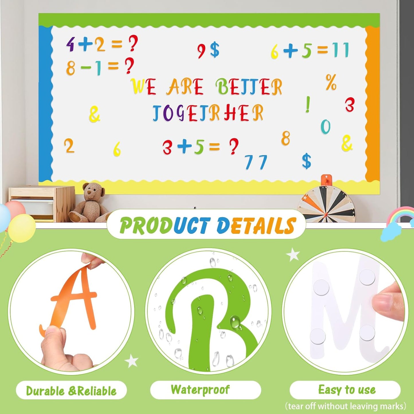 221 Pcs Classroom Bulletin Board Letters Colorful Alphabet Cutouts Number and Punctuation Symbol Combo Letter Cutouts for Spring Summer Wall Chalkboard Poster Board Decor(Bright)