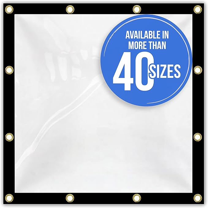 Covers & all Clear Tarp Heavy Duty Waterproof, 20mil Clear Tarp with Grommets, Outdoor Tarp for Patio Covers, Porch Screens, Greenhouses, Chicken Coop (8' H x 16' W Feet), Indoor or Outdoor Use