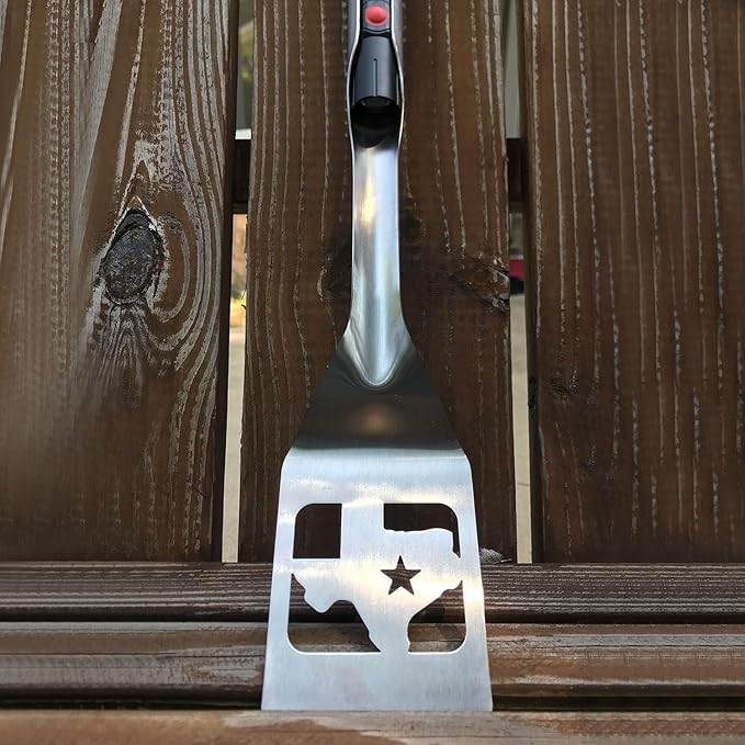 GRILL LIGHT Stainless Steel Lone Star Texas BBQ Grilling Spatula Turner with LED Flashlight - Thick Restaurant Grade Steel - Waterproof & Dishwasher Safe - Grill in the Dark