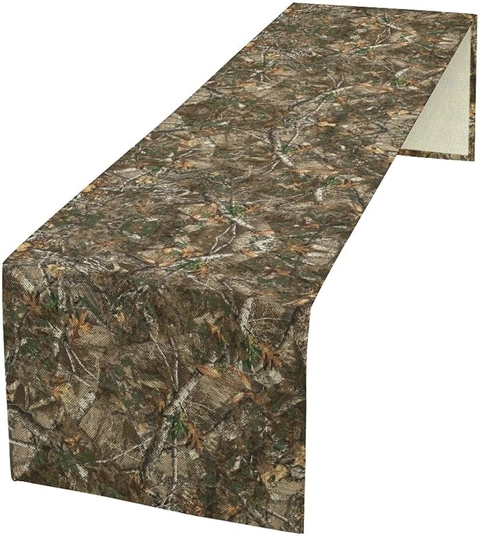 Oak Table Runner, Forest Green Camouflage Design Table Runner for Dining Kitchen Outdoor Camping Holida 13x60in