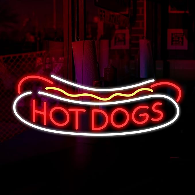Hotdog Neon Sign for Wall Decor, Hotdog Led Signs, Dimmable USB Powered Neon Light Sign for Fast Food Shops, Home, Business, Bar Pub, Store