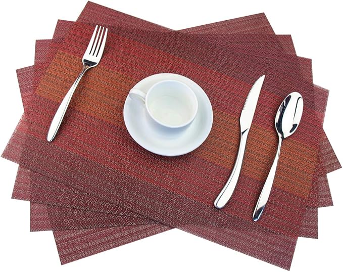 Vinyl Placemats,Washable Table Mats Easy to Clean Woven Placemats for Dining Table Set of 4(Red)