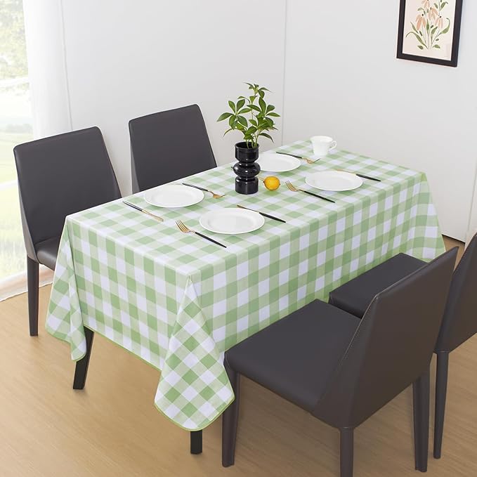 MOSAYT Rectangle Vinyl Tablecloth, 100% Waterproof Buffalo Gingham Plastic Table Cloth, Heavy Duty Wipeable Table Covers for Picnic, Outdoor, Camping - 54 x 54, Sage Green