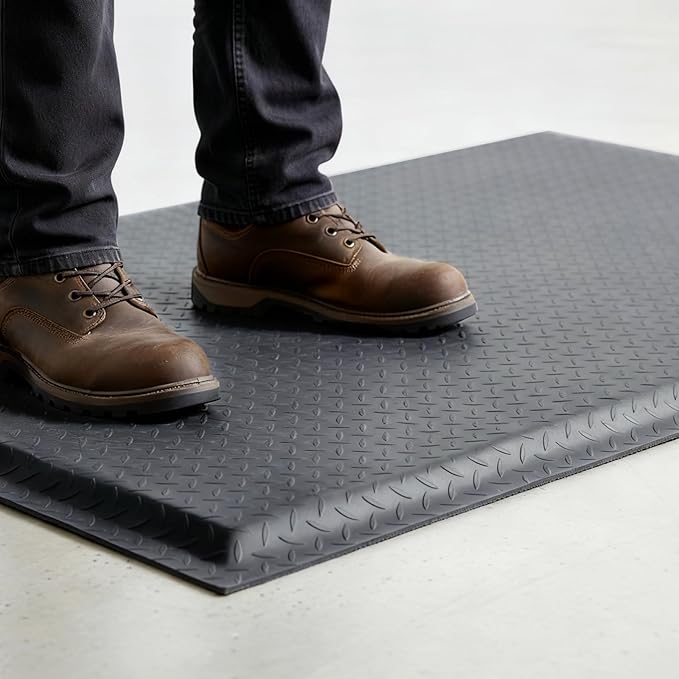 Nisorpa Anti Fatigue Mats Industrial 3' x 6' Ergonomic Standing Mat 15/16" Extra Thick Cushioned Shop Floor Mats Heavy Duty Commercial Diamond Plate - Safety Support for Leg & Back Pain, Grey