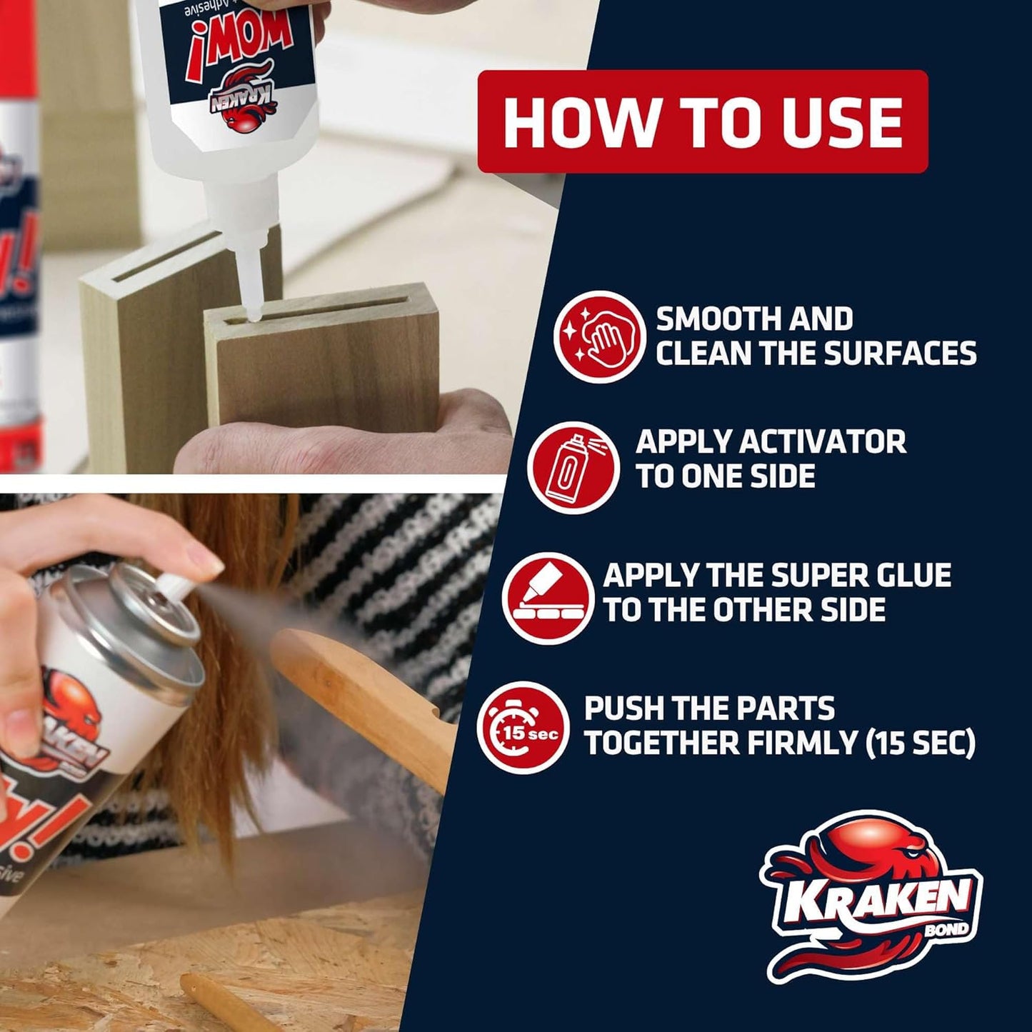 KRAKEN BOND Wow! Spray Adhesive Activator(1X6.76 Oz.) - Cyanoacrylate Super Glue Accelerator Spray for Plastic, Metal, Wood & PVC, CA Glue Activator | 1 Pack