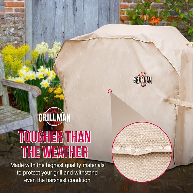Grill Cover by Grillman, Tan, 72 Inch, BBQ Outdoor Grill Covers, Charcoal & Gas Grills, Waterproof, Rip-Proof, Weather-Resistant, Anti-UV, Barbecue Cover for Weber, Genesis, Charbroil, Nexgrill, etc