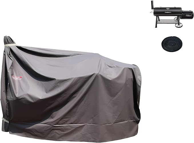 Heavy Duty Charcoal Grill Offset Smoker Cover, Outdoor Smokestack BBQ Cover, Special Fade and UV Resistant Material, Fits Brinkmann Trailmaster, Char-Broil, Dyna-Glo and More Brown