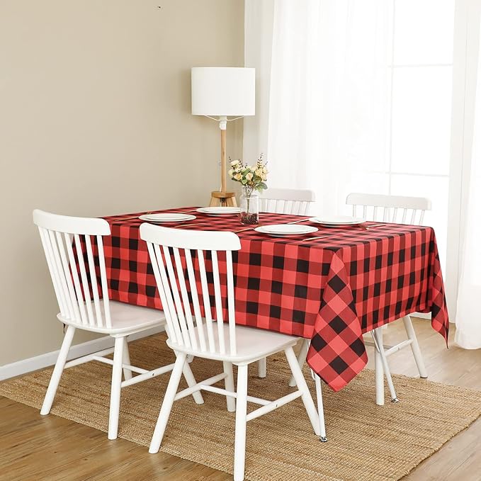Softalker Gingham Checkered Tablecloth Rectangle - Outdoor Waterproof Buffalo Plaid Table Cloth, Stain Resistant Washable Table Cover for Picnic, Camping, Dining - Red and Black, 54 x 120 Inch