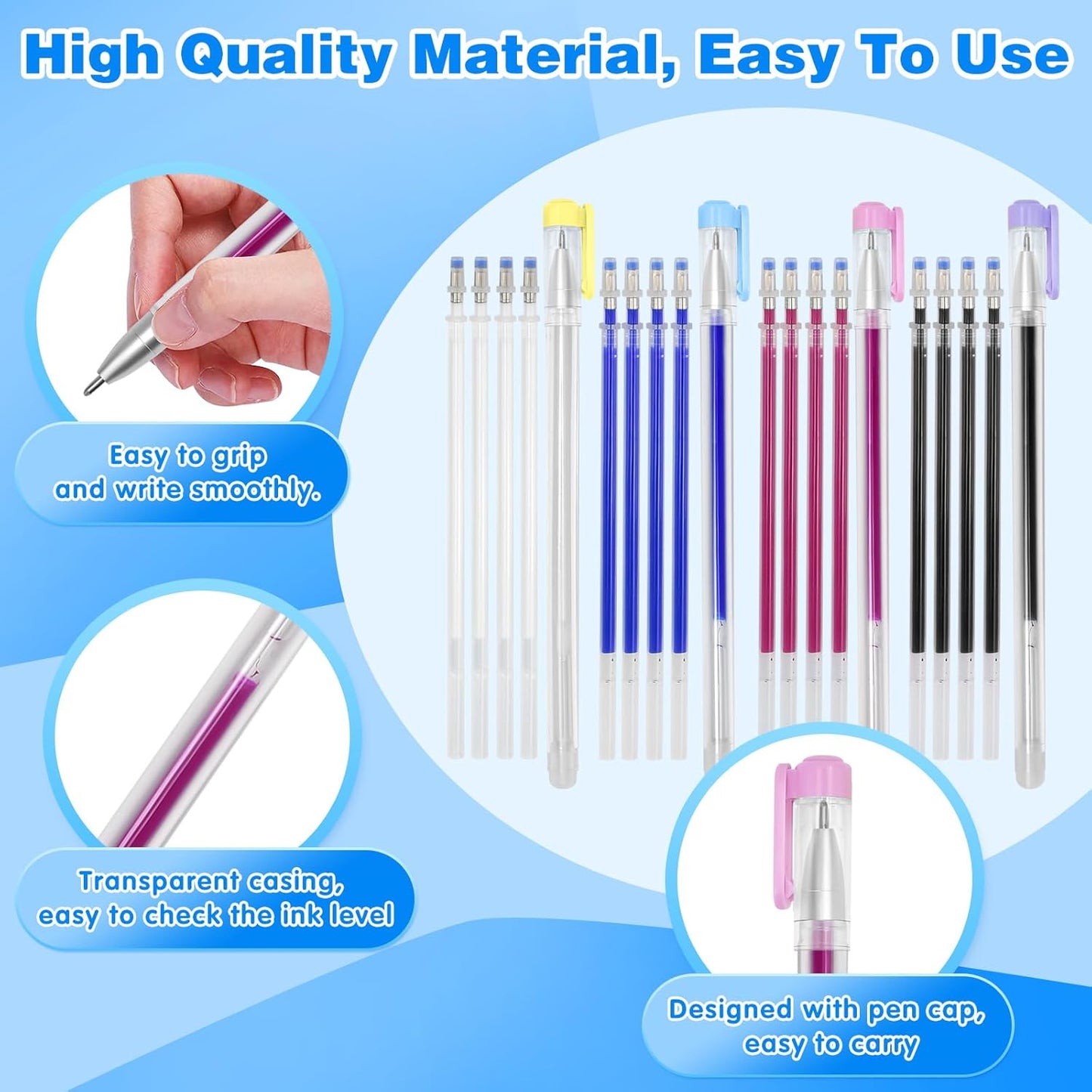 4 Colors Heat Erasable Pens: Fabric Marking Pens Auto-Vanishing Pen Sewing Friction Pens with 20pcs Replaceable Pen Refills for Sewing Quilting Dressmaking and Embroidery