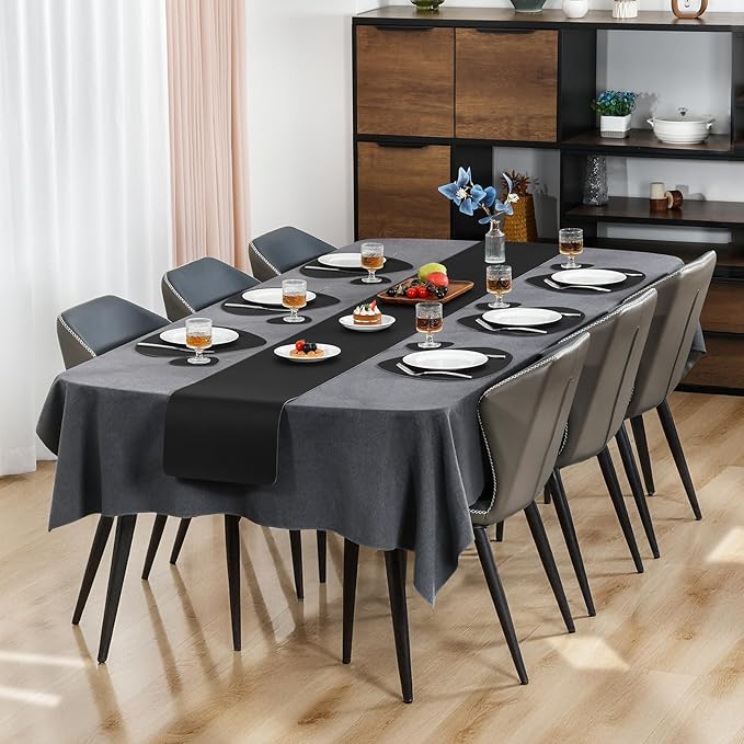 Placemats and Coasters, Washable Reversible Placemats Round Faux Leather Wipeable Place Mats Non Slip Heat Resistant Indoor Outdoor Table Mats (Set of 4, Black)