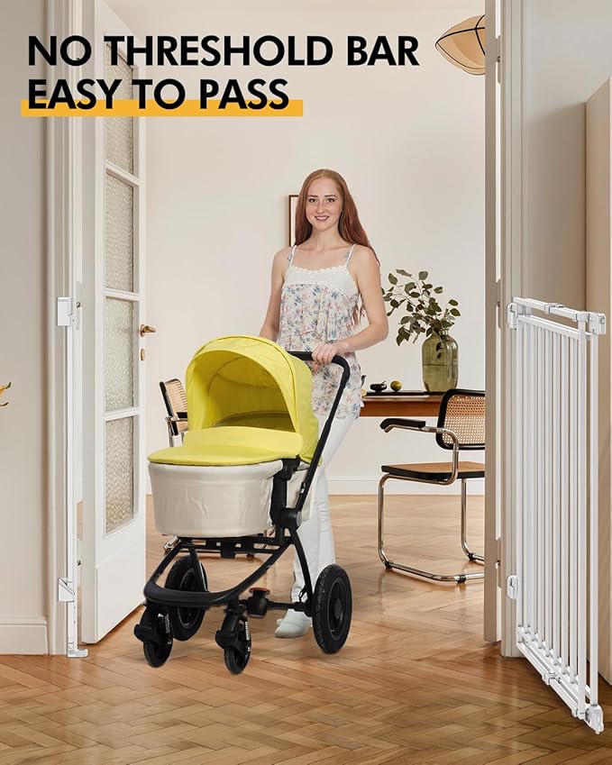 Baby Gate for Stairs Doorways & Kitchen, Extra Wide 32"-54" W x 39" H Extra Tall, No Bottom Bar Dog Gate, One-Handed Auto-Close, Hardware Mount Safety Gate for Dogs & Toddlers, White