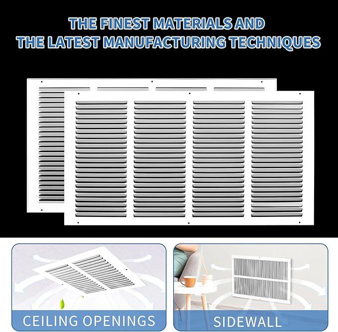24x12 Return Air Grille (Duct Opening Size), Air Return Vent Cover, AC Vent Cover, Cold Air Return Vent Cover, Flat Return Air Grilles, Outer Dimensions:25.75"W x 13.75"H (24"W x 12"H, Duct Opening)