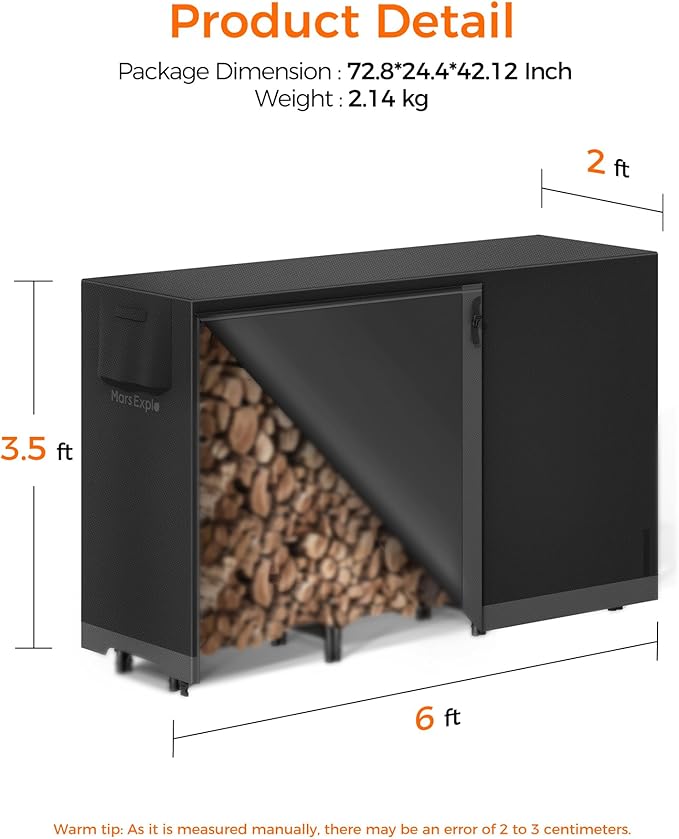6ft Firewood Log Rack with Cover Outdoor, Heavy Duty Indoor Outdoor Firewood Storage Log Rack with Cover Combo Set Black