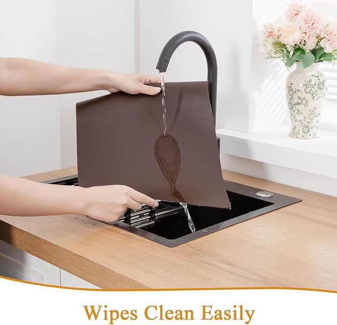 SHACOS Placemats Set of 6 Faux Leather Waterproof Leakproof Wipeable PU Non-Slip Vinyl Place Mats Heat Resistant Table Mats for Kitchen Dining Table Indoor Outdoor, Chocolate Brown