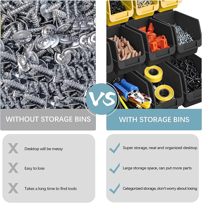 94 Pcs Wall Mounted Storage Bins, Garage Organizer System with Black, Blue, Red Plastic Bins, ABS Material, 30.7 x 30.7 x 5.9 Inch, for Nuts and Bolts Storage