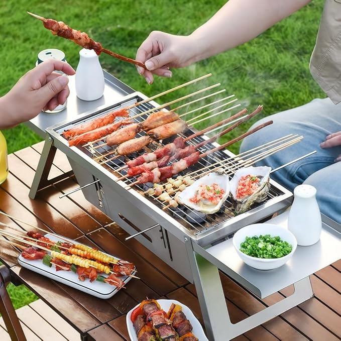 Small Protable Charcoal Grill Outdoor: BBQ MINI Foldable Carbon Griller for camping (2 pack)