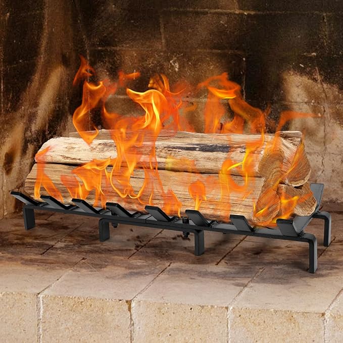 24" Fireplace Grates with Ember Retainer,Fireplace Wood Holder for Inside Fireplace, Fireplace Log Grate for Wood Stove