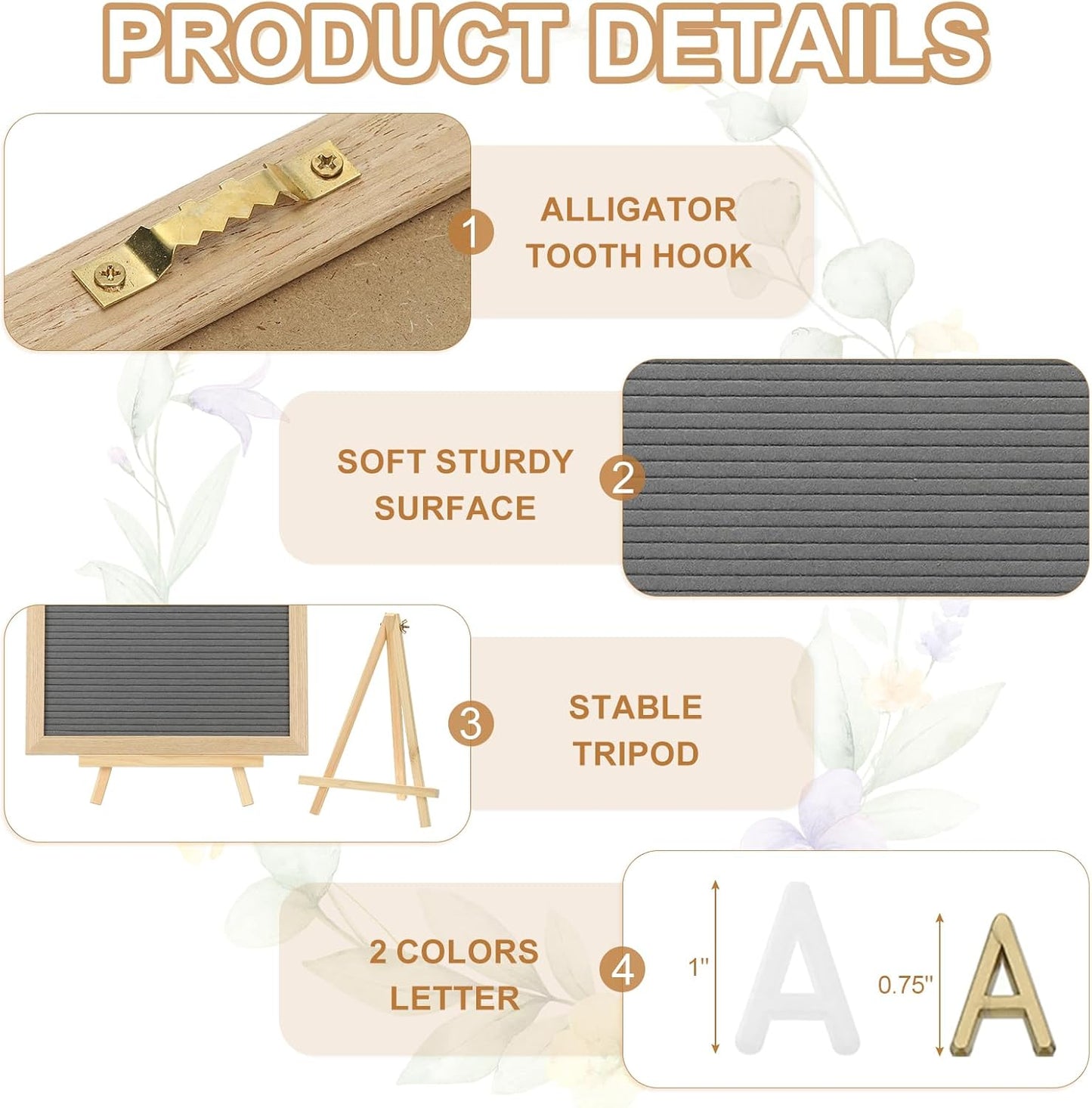 PATIKIL Felt Letter Board, 12x16Inches Gray Wooden Changeable Message Board with Storage Bag Stand for Kitchen Menu Classroom Farmhouse Decor Notes, White Bronze Letter