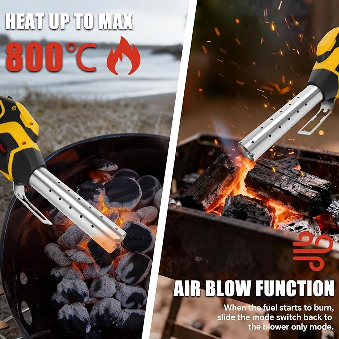 LouSdZoke Cordless Fire Starter Compatible for DeWalt 20V Battery,Chemical Free Heated,1472℉ in 60 Seconds,Electric Charcoal Starter with Air Blower for Grill,BBQ,Campfire (No Battery)