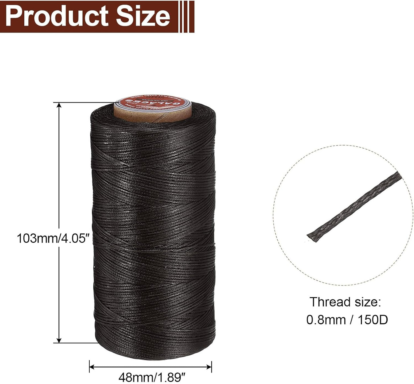 uxcell Flat Leather Sewing Waxed Thread, 270m / 295 Yards Polyester Wax String, 150D Wax Stitching Cord for Leather Crafts, Bookbinding, Bracelets Braided, Dark Brown