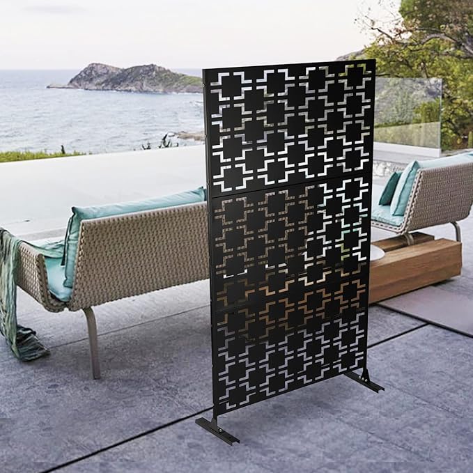 Metal Outdoor Privacy Screen,Freestanding Outdoor Divider Decorative Privacy Fence Screen,Freestanding Decorative Privacy Screen for Balcony Patio (Checkered Pattern 35.4in)