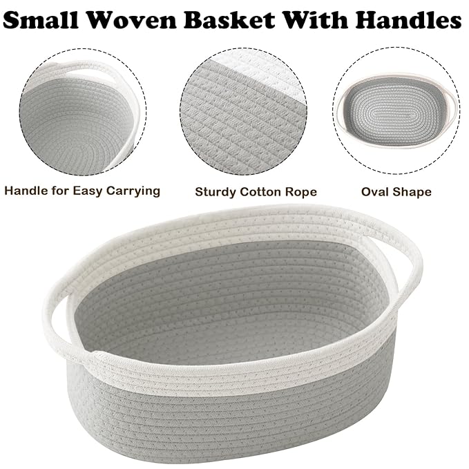 Gift Basket with Gift Bag and Ribbons,Small Rope Woven Shelf Storage,Baskets for Gifts Empty,Birthday,Baby Shower,Decorative Organizer Box with Handles(White&Grey)