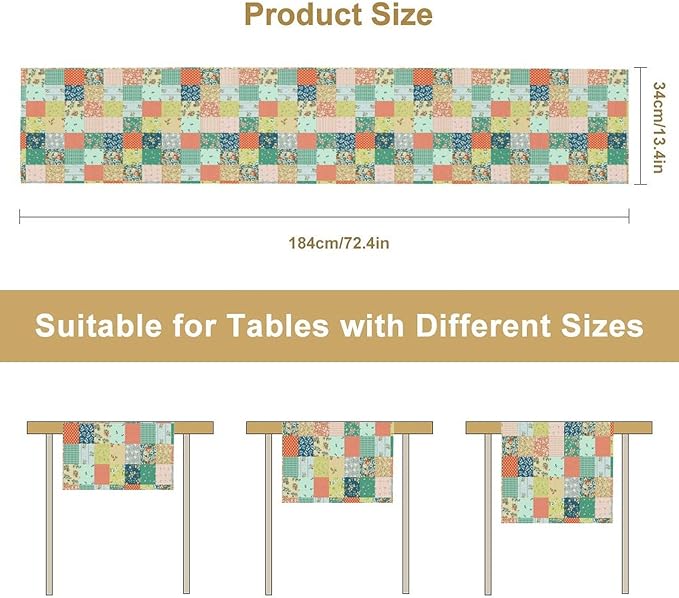 Boho Floral Patchwork Table Runner, Colorful Flower Print Rustic Farmhouse Country Vintage Paisley Table Runner for Dining Cafe Holiday Kitchen Home 13x90in
