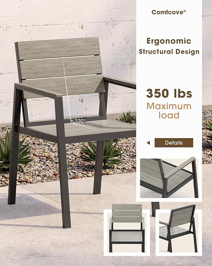 Patio Outdoor Dining Set for 6, Aluminum 7 Piece HDPS Patio Table and Chairs Set with Umbrella Hole, Modren Rectangular Patio Furniture Set with All-Weather Table and 6 Chairs (Classic Gray)