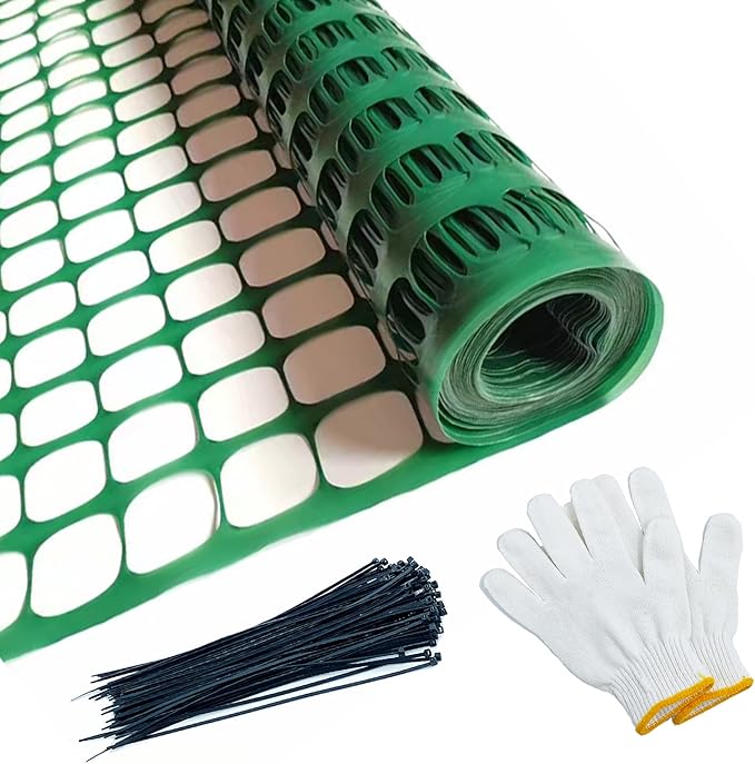 Safety Fence Plastic Mesh Fencing Roll, 4'x100' Feet 1 Roll with 100 Zip Ties, Temporary Reusable Netting for Snow Fence, Garden, Construction and Animal Barrier