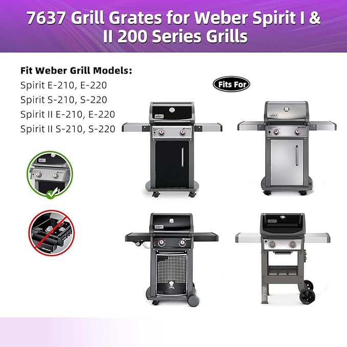 9MM 304 Stainless Steel Grill Grates for Weber Spirit E-210 E-220 S-210 S-220 Gas Grills with Front-Mounted Control 7637 Grill Replacement Parts for Weber Spirit I & II 200 Series 17.5 inch