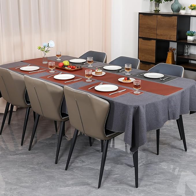 Table Runners 55 Inches Long, Dual-Sided Faux Leather Farmhouse Table Runner Waterproof Heatproof Non-Slip for Living Room Party Home Decor Holiday Decorations(Gray Terracotta, 15 x 55 Inch)
