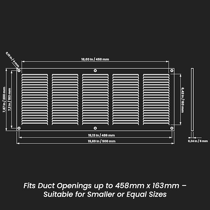 Repa Market Air Vent Cover 20x8 Inch (Outer Dimensions) Black Galvanized Steel Louvered Grill Cover with Mesh Screen/Wall or Ceiling Vent/HVAC Register for Indoor and Outdoor Ventilation