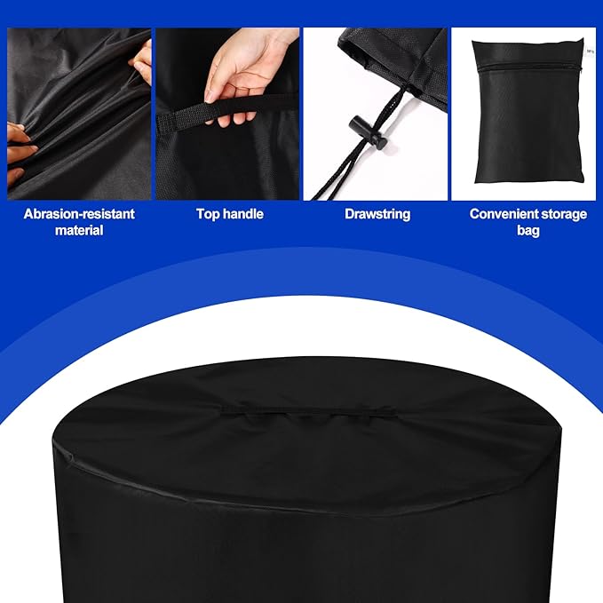 Fire Pit Cover for Ninja Fireside360, 600D Round Oxford Water-Resistant Dust Leaf Proof Firepit Heater Cover Outdoor Protect Accessories Reinforced Handle Drawstring Hem