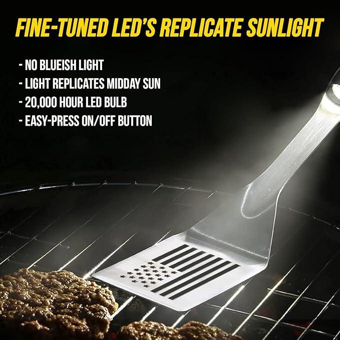 GRILL LIGHT USA Smart Grill Spatula – Restaurant Grade Stainless Steel | Super Bright LED Light to Grill in the Dark | Waterproof & Dishwasher Safe | Camping Barbecue Grilling Spatula