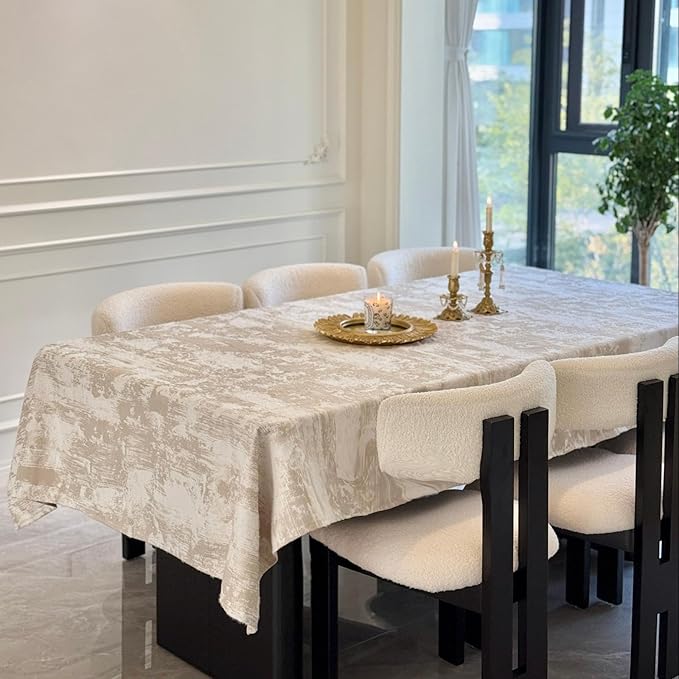 Square Tablecloth 70 x 70 Inch, Beige Jacquard Spillproof Waterproof Table Cloth, Soft Thick Decorative Fabric Table Cover for Dining, Party, Wedding, Kitchen, Farmhouse