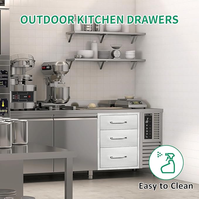 Outdoor Kitchen Drawers 14" W x 21" H x 21" D Stainless Steel Triple Drawers with Ergonomic Handle for BBQ Island, Patio Grill Station & Outdoor Kitchen Cabinets