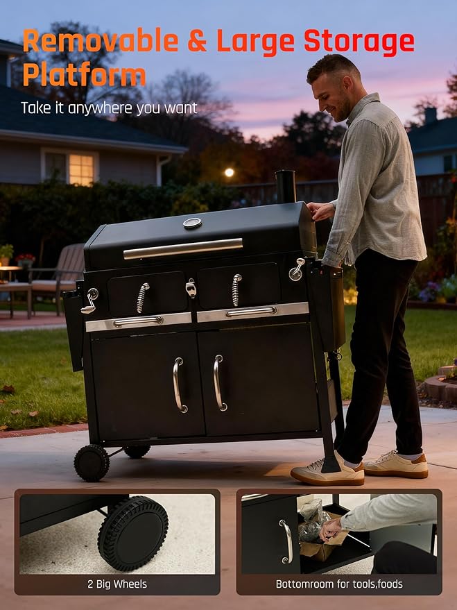 NATURAL EXPRESSIONS Charcoal Grills BBQ grill,36 in Large Smoker Grill with Dual-Zone Lifting Trays,Portable Charcoal Grill with Foldable Side Tables,Large Outdoor Grill for Camping,BBQ,Party,Picnic